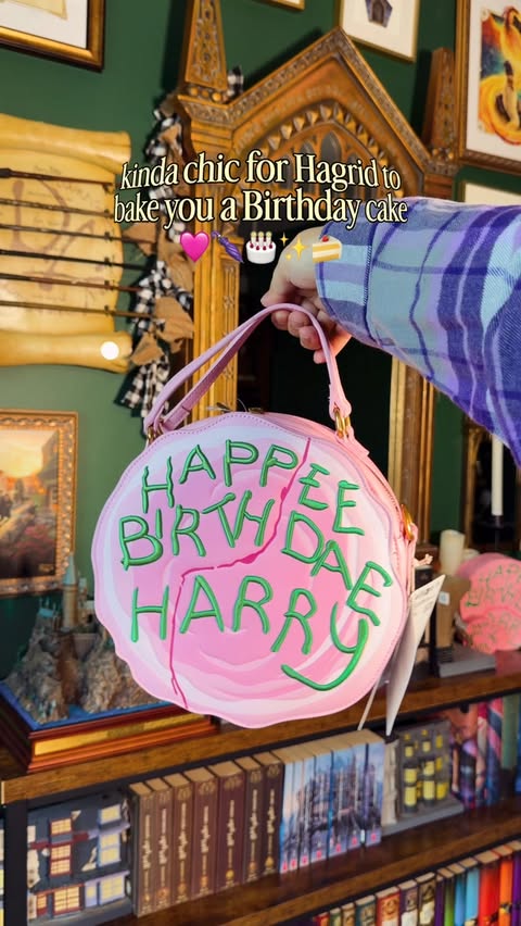 Instagram post by @magic.her.way for loungefly. Caption reads: ✨New Harry Potter Birthday Bag🩷🍰🪄 @loungefly....