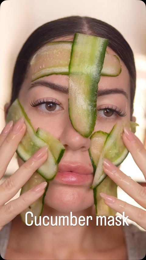 Instagram post by @itsmartina.bitches for Abib Cosmetics. Caption reads: Putting cucumber slices on your eyes looks cute in....