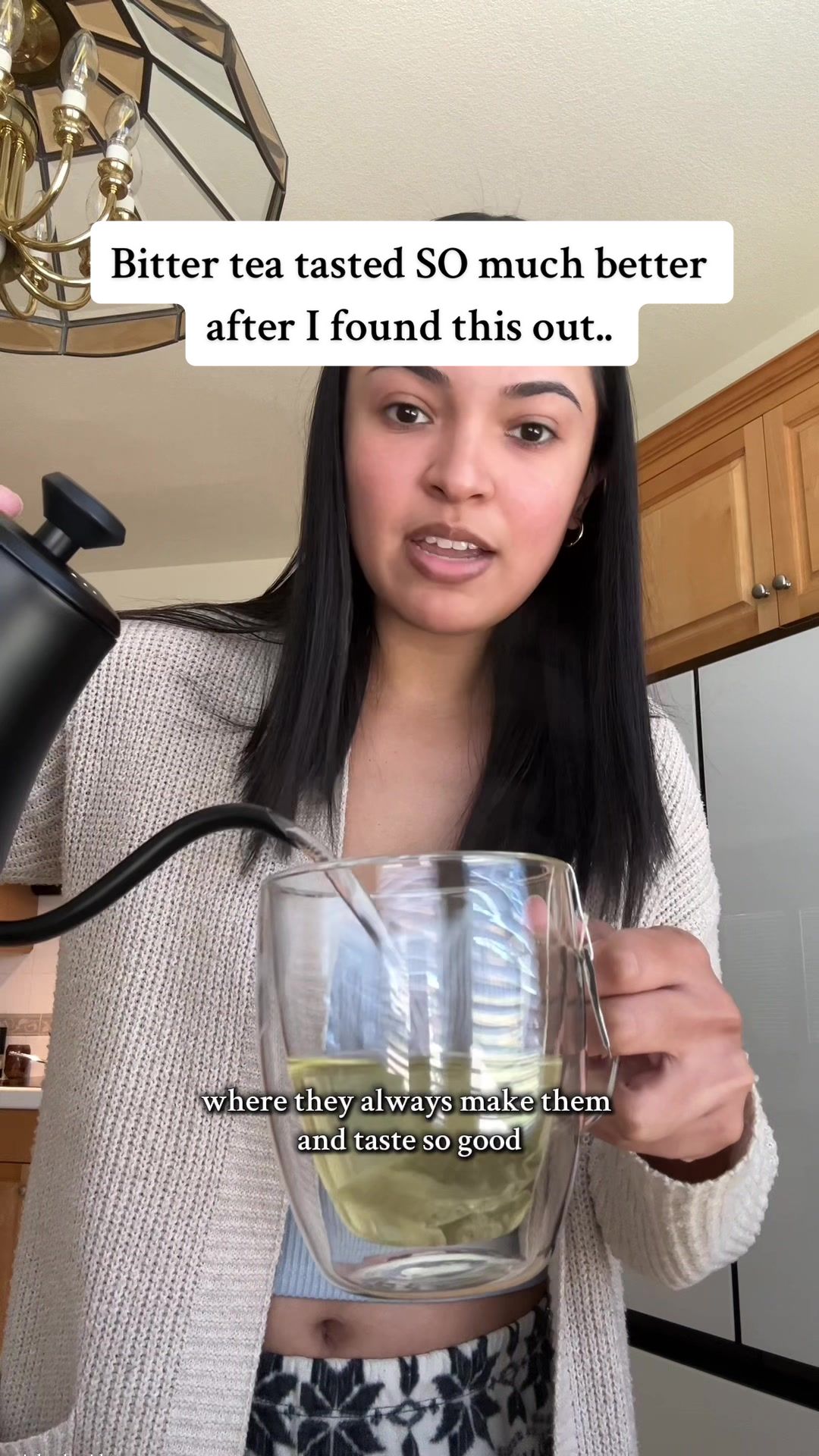 TikTok post by @nahille_ for COSORI. Caption reads: Finally I can enjoy GOOD green tea at home🤩....