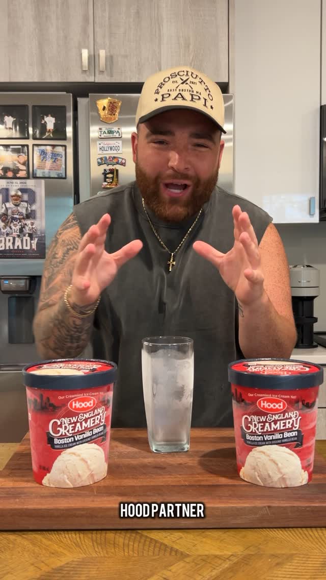 Instagram post by @theprosciuttopapi for Hood. Caption reads: Whipped up a Boston Frosty Root Beer Float with....