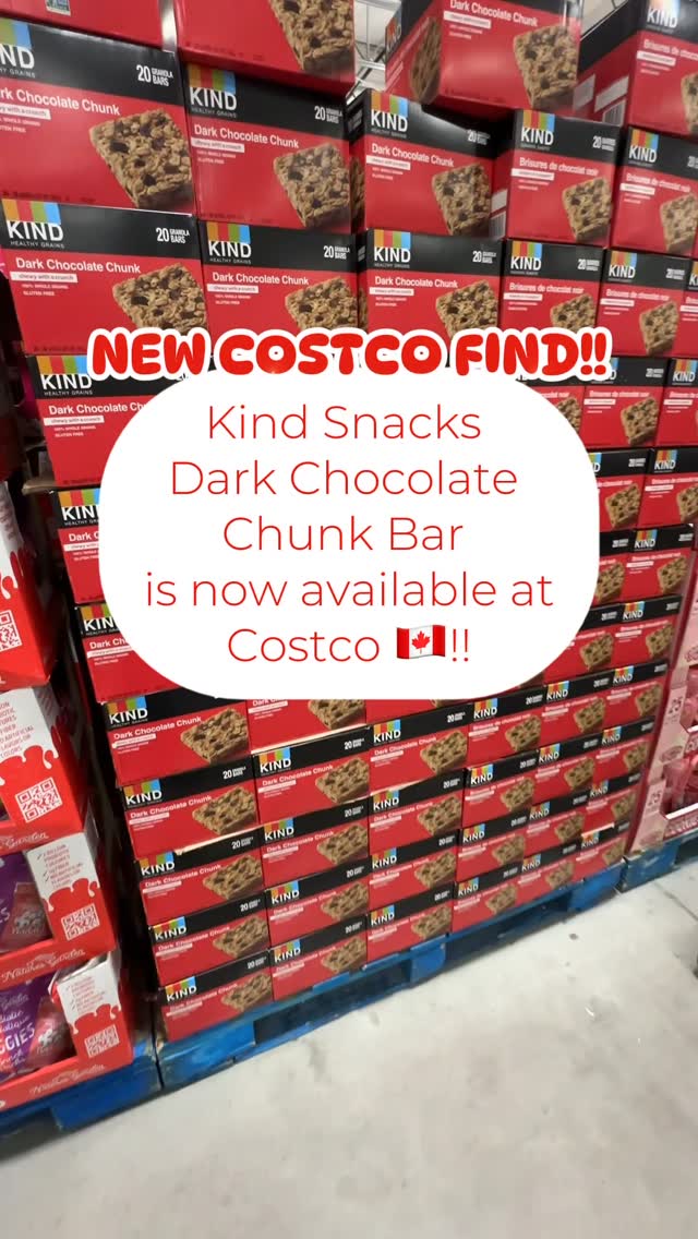 Instagram post by @costcofindscanada for KIND Snacks. Caption reads: 🚨 NEW COSTCO FIND!!
‌
🛒 Healthy Grain Dark....