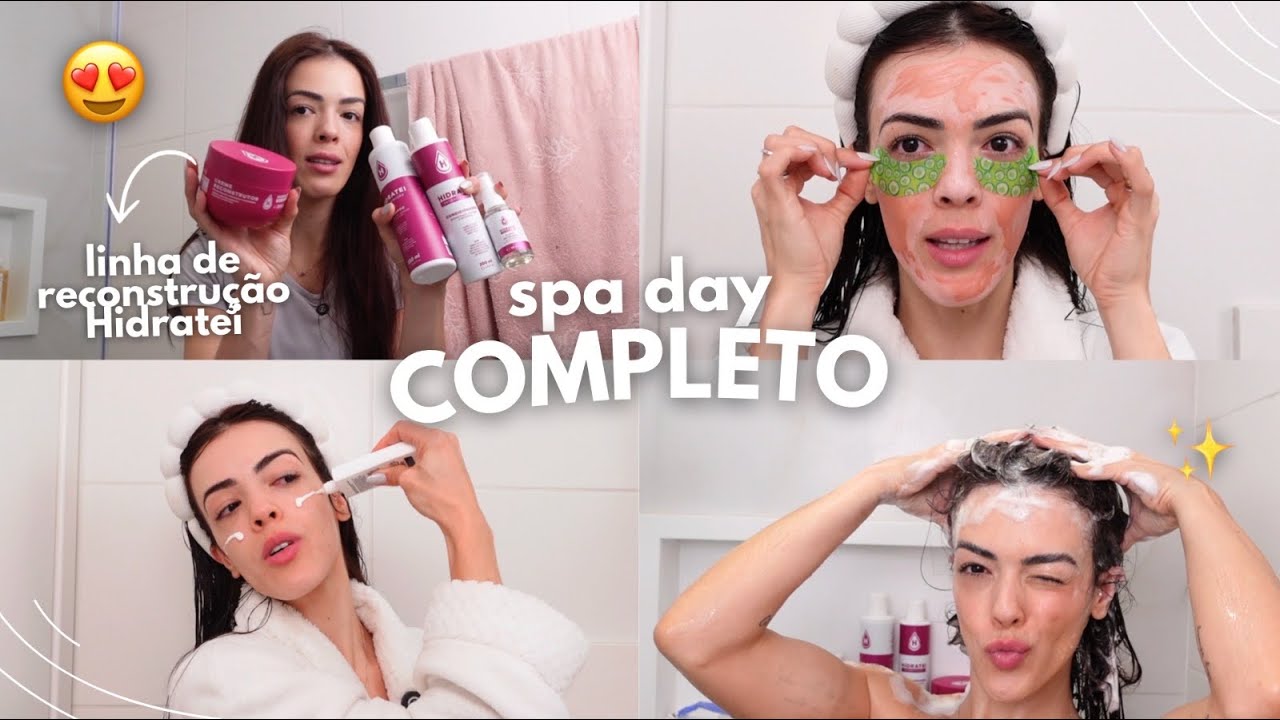 YouTube post by @BiancaOliveira for Casa Comoda Villa. Caption reads: Complete Spa Day at Home | Hydration line for....