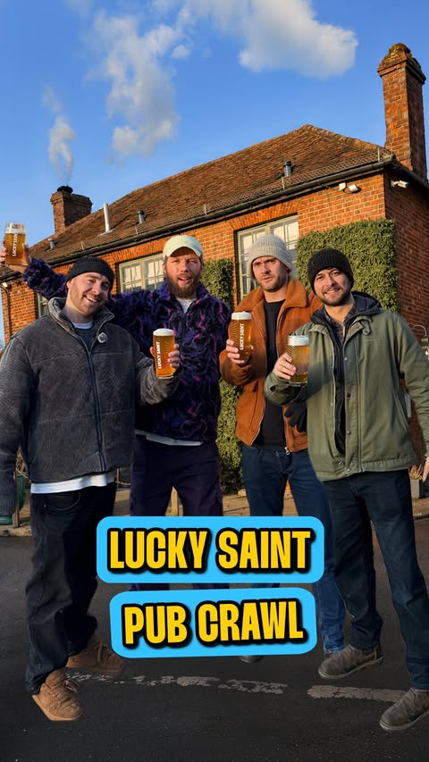 Instagram post by @thosepubguys for Lucky Saint. Caption reads: [...] most beautiful pubs. Free pints of Lucky....