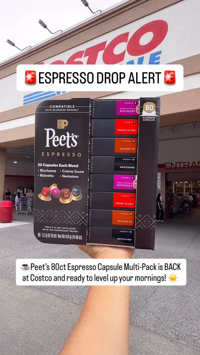Instagram post by @costcodeals for Peet's Coffee. Caption reads: 🚨ESPRESSO DROP ALERT🚨
@PeetsCoffee 80ct Espresso....