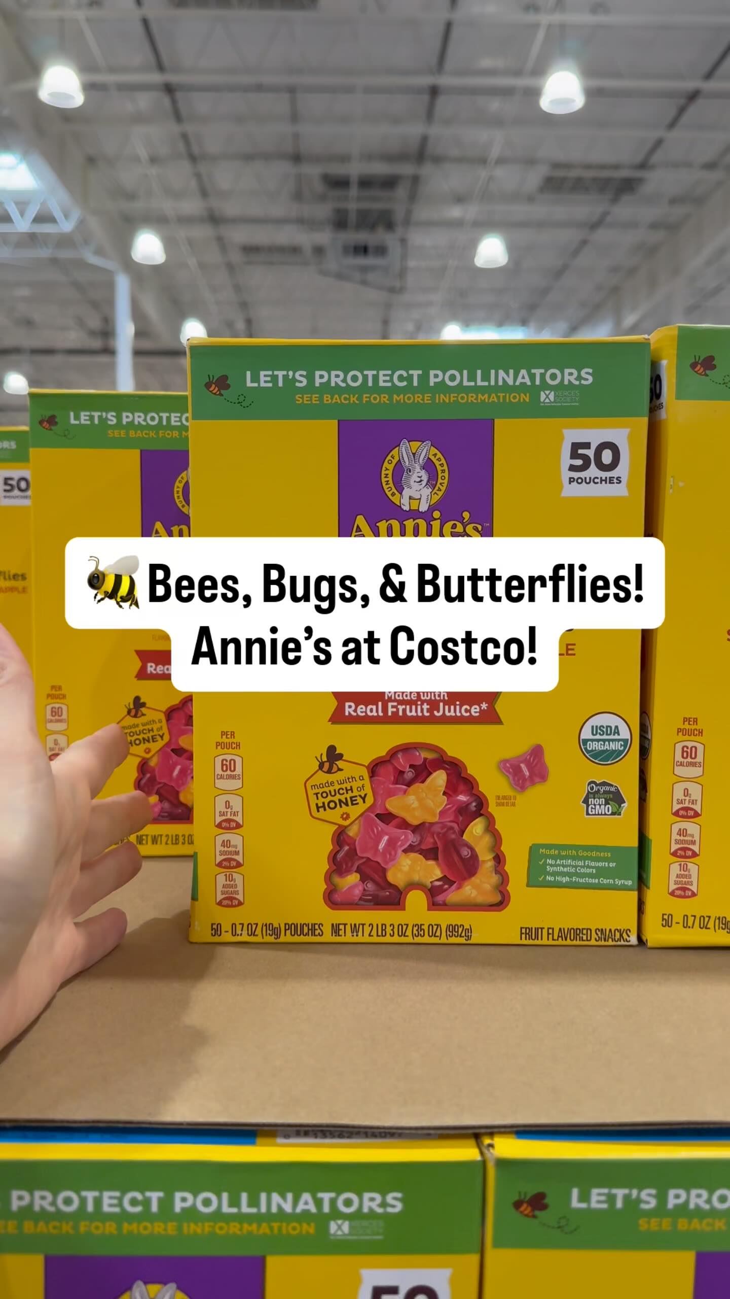 Instagram post by @costcohotfinds for Annie's. Caption reads: 🐝 New at Costco! @annieshomegrown Bees, Bugs &....
