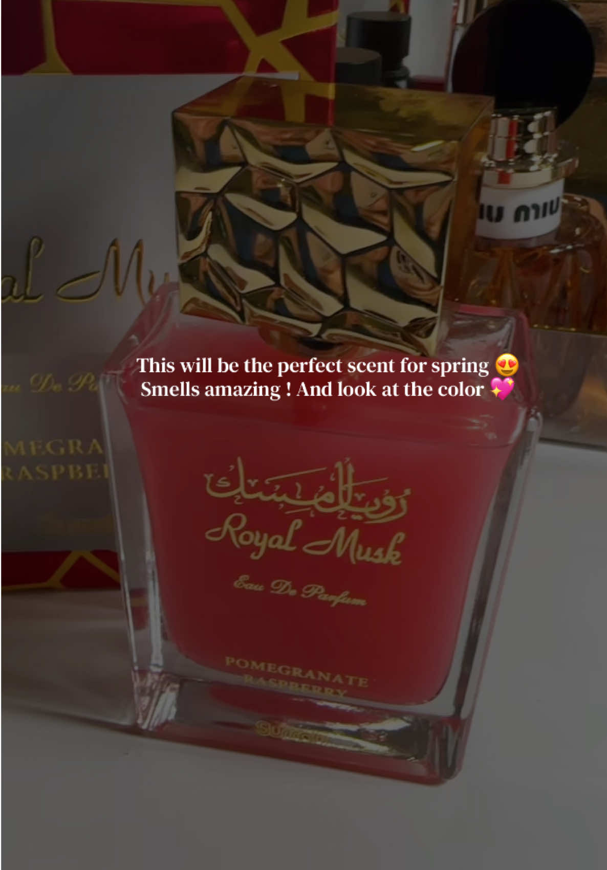 TikTok post by @cynnnthia_d for Intense Oud. Caption reads: [...] and not overpowering 🌸💕 #royalmusk....