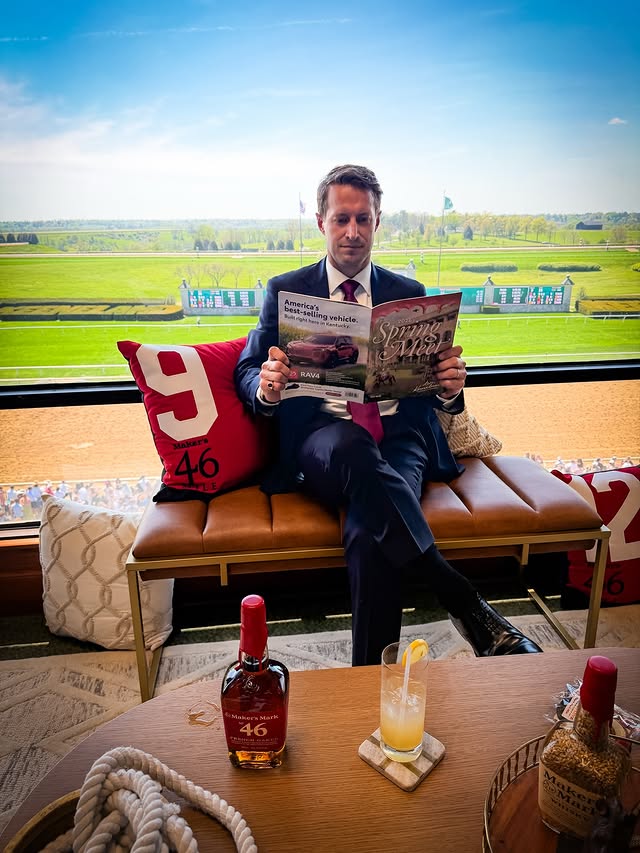 Instagram post by @brendanfallis for Maker's Mark. Caption reads: 🏇Race weekend with @makersmark at Keeneland is....