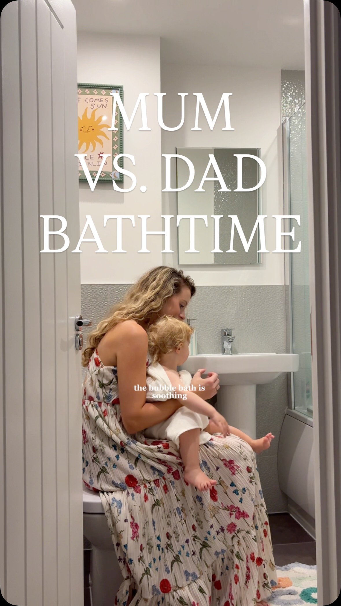 Instagram post by @emilyrosemumlife for Childs Farm. Caption reads: [...] Calm or chaos?! 🛁 Thankfully the new....