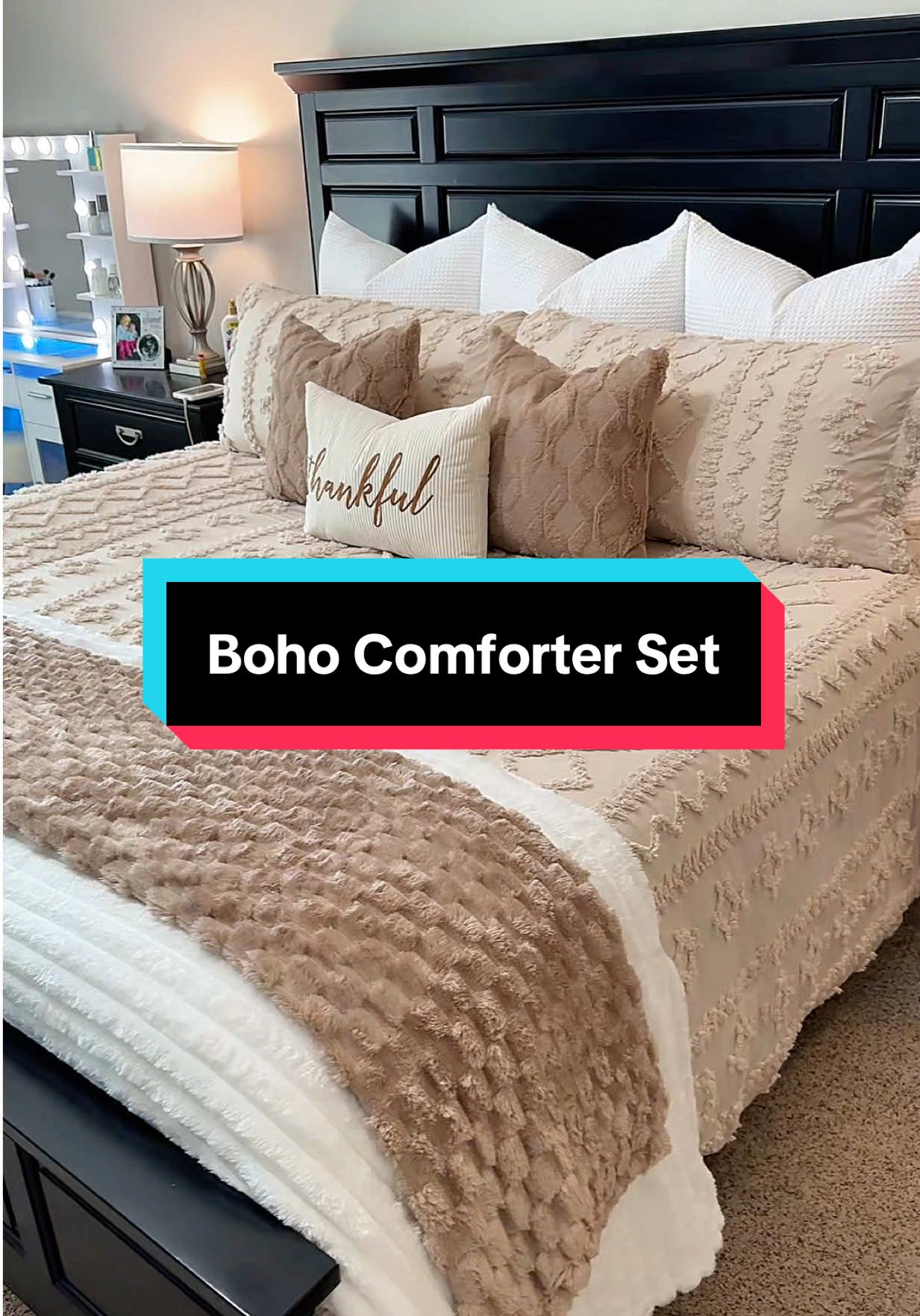 TikTok post by @rachel_nicole410 for Bedsure Home. Caption reads: The most gorgeous comforter ever!! I got oversized....