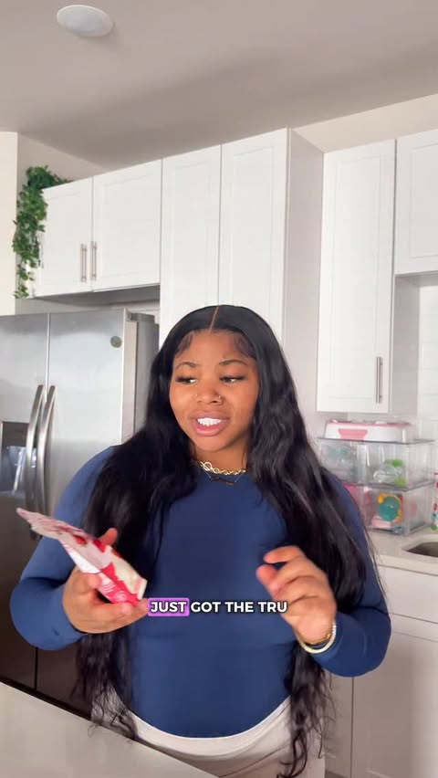 Instagram post by @itskailaaax for Tru Fru. Caption reads: [...] snack? freeze dried🍓 think YES! 🫶🏽....