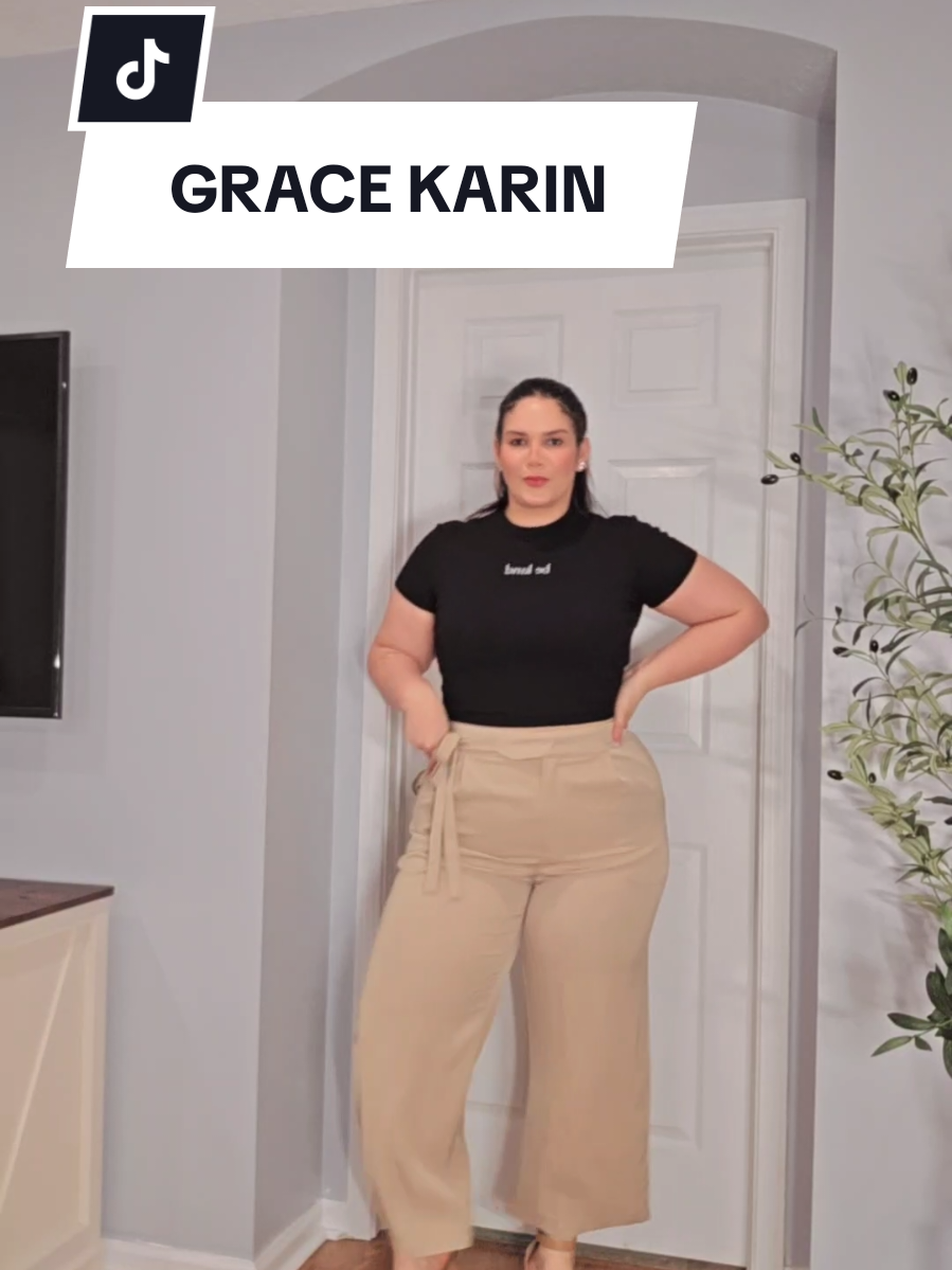TikTok post by @maffer91 for Grace Karin US Shop. Caption reads: GRACE KARIN Wide Leg Work Pants | @Grace Karin US....