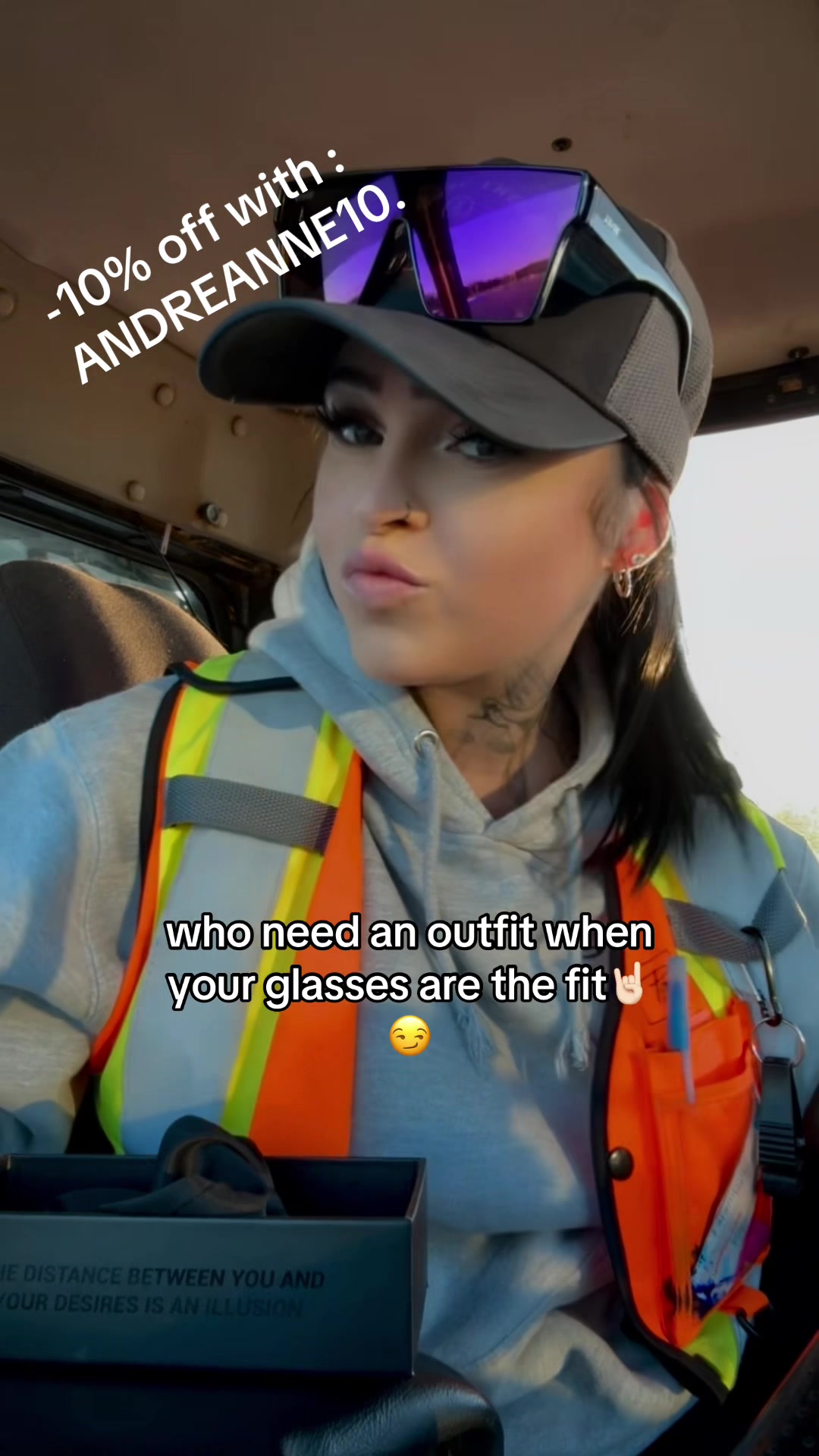 TikTok post by @andreanne_braaap23 for TWO SVGE Eyewear. Caption reads: thanks to @TWO SVGE now I have the most Iconic....