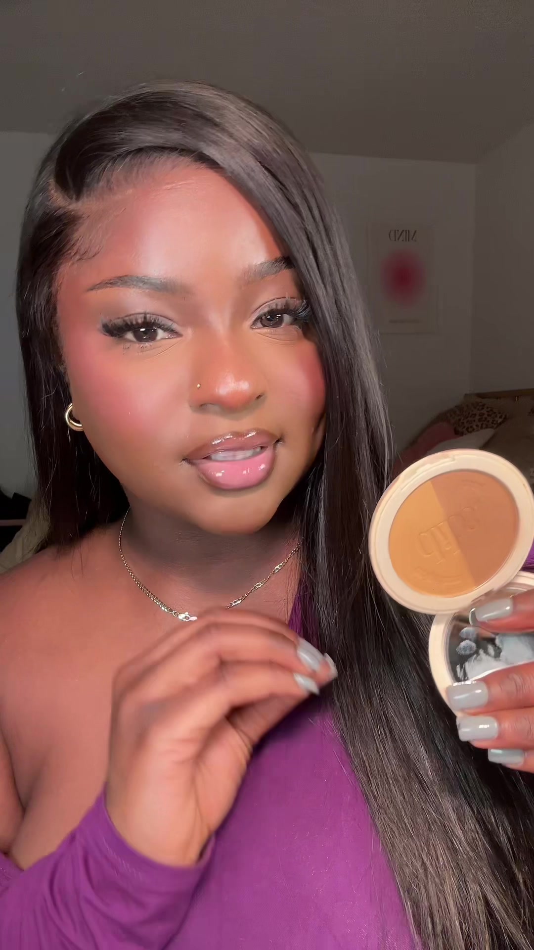 TikTok post by @blackoutbia for DIBS Beauty. Caption reads: duo pressed powder from @DIBSBEAUTY 😍 shade 444....