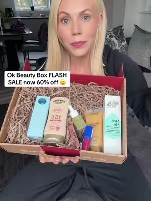 TikTok post by @beautywithelzz for OK! Beauty Box. Caption reads: @OK! Beauty Box 8 products included worth over....