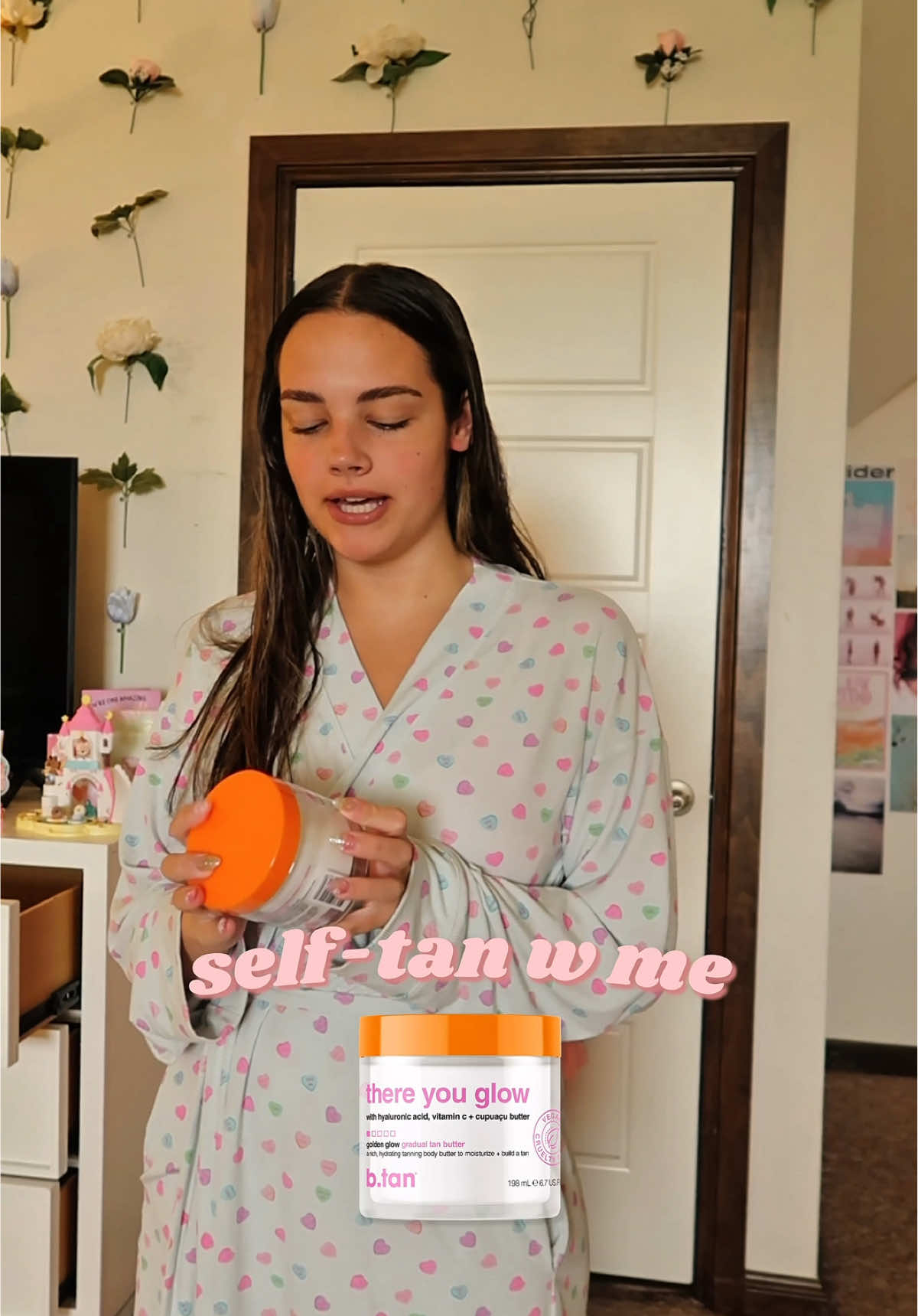 TikTok post by @malloryfig for b.tan. Caption reads: [...] out my natural tan and give me a glowwww....