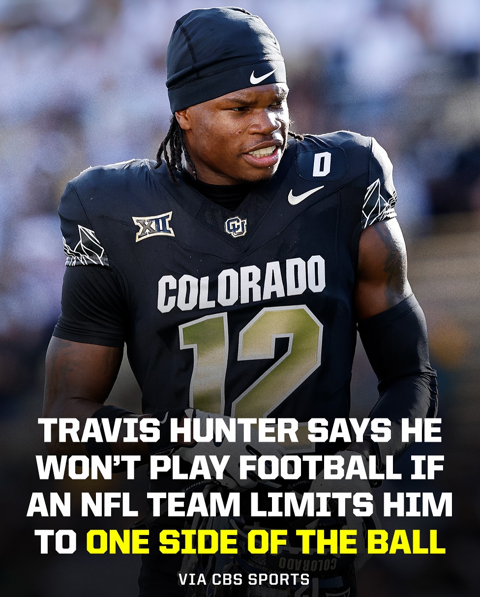 Instagram post by @cubuffsfootball for Whistle. Caption reads: Travis Hunter is adamant about playing both sides....