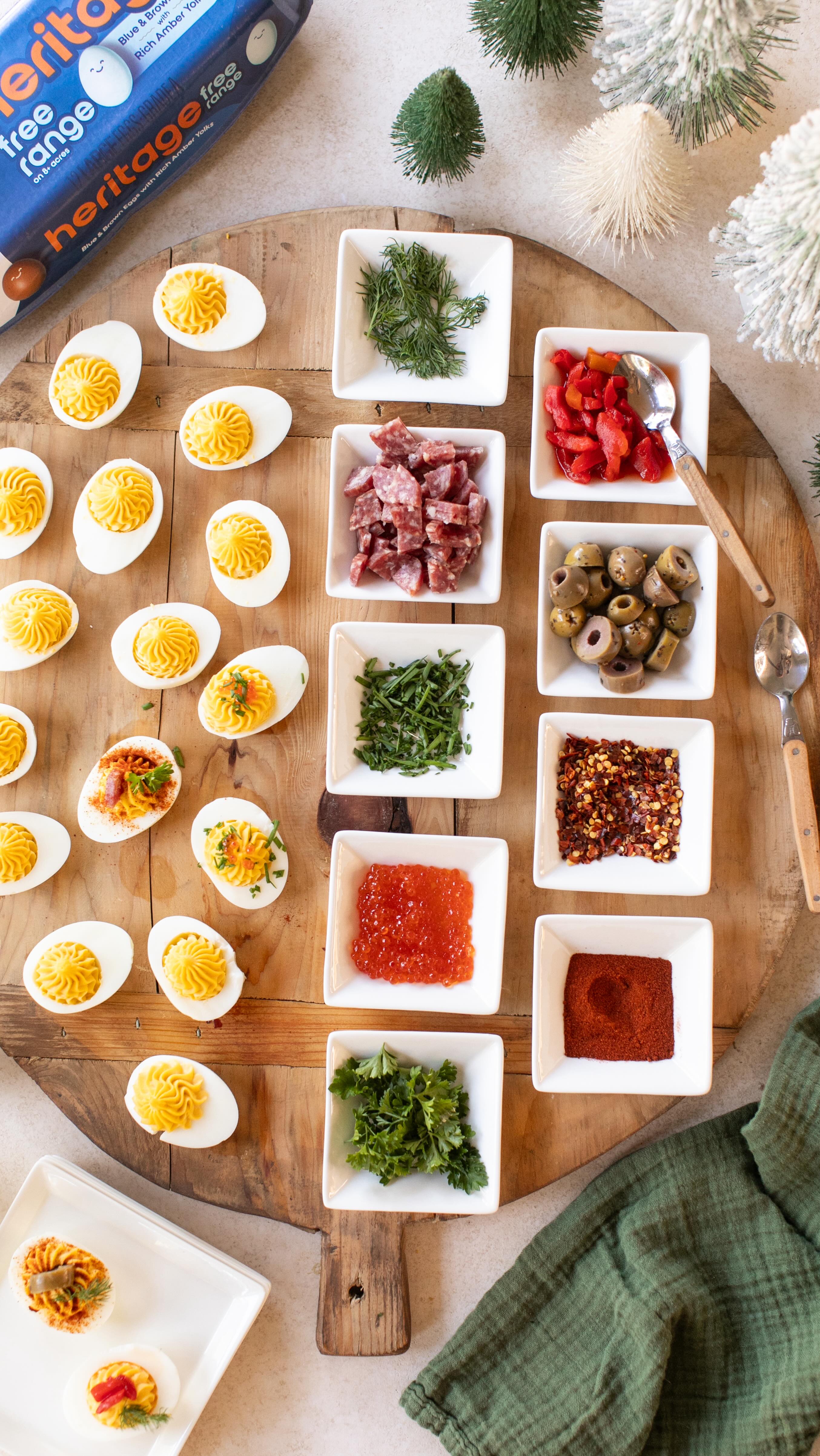 Instagram post by @sugarandcharm for Happy Egg. Caption reads: I’m making the ultimate Deviled Egg Bar for the....