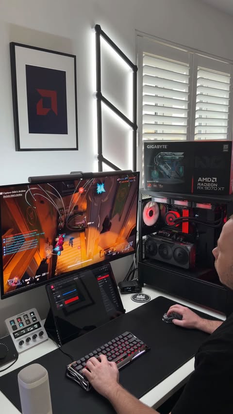 Instagram post by an influencer for AMD. Caption reads: AMD FSR Redstone 🔥 #ad FSR [...].