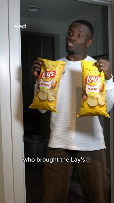 Instagram post by @ayokwam for Lay's. Caption reads: [...] gameday favorites, including a bag of @lays....