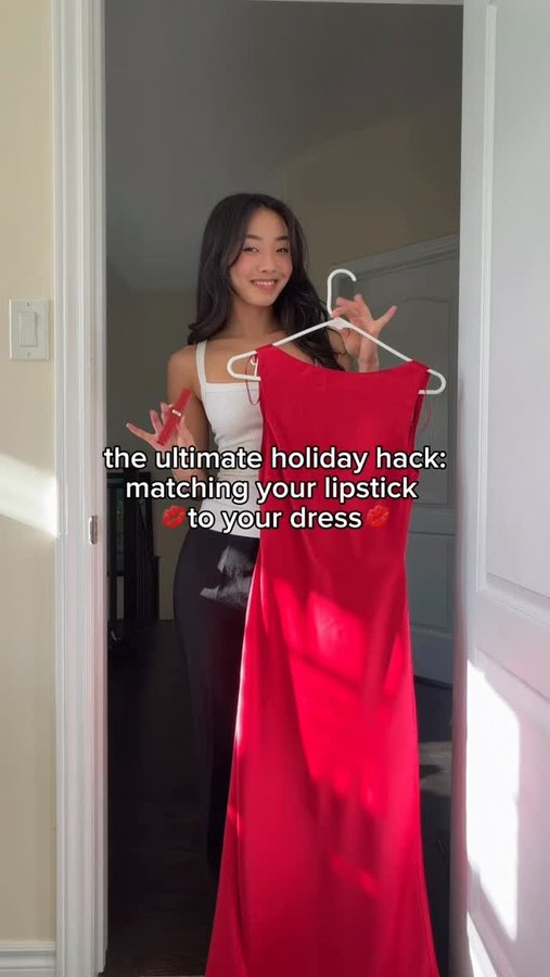 Instagram post by @richelle_zh for Dynamite Clothing. Caption reads: the best holiday look🙂‍↕️💋 @lorealparis....