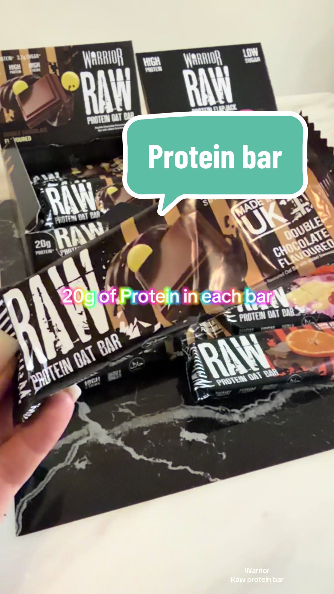TikTok post by @yorkshirehairdresser for WarriorSupps. Caption reads: Warrior protein bar Raw protein bars  Box of 12....