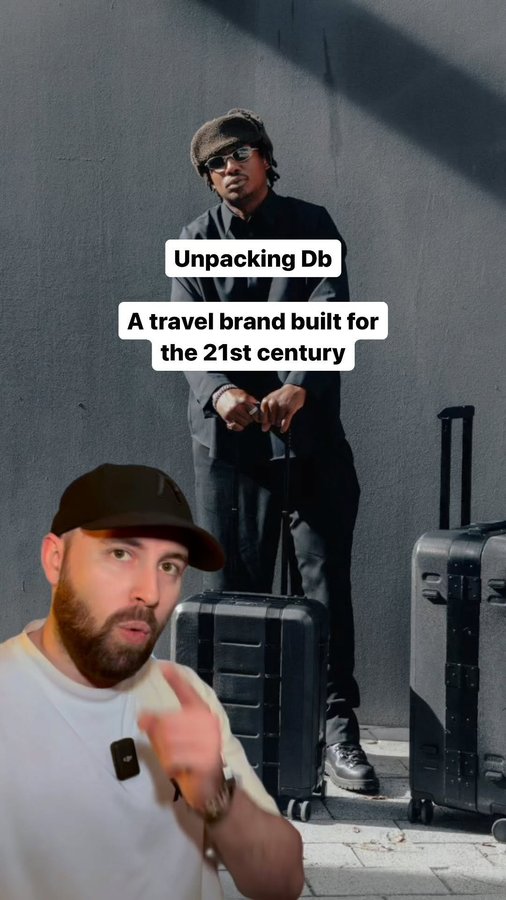 Instagram post by @madebysonny_ for Dbjourney. Caption reads: Unpacking Db: a travel brand built for the 21st....