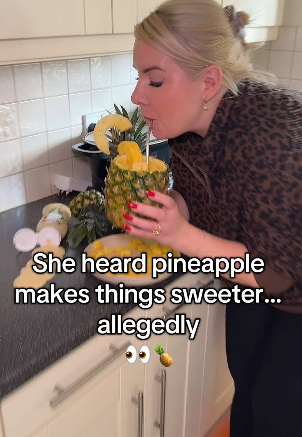 TikTok post by @sj.unfiltered for Womenli Supplements. Caption reads: [...] are actually insane 🍍 🐱 @Womenli....