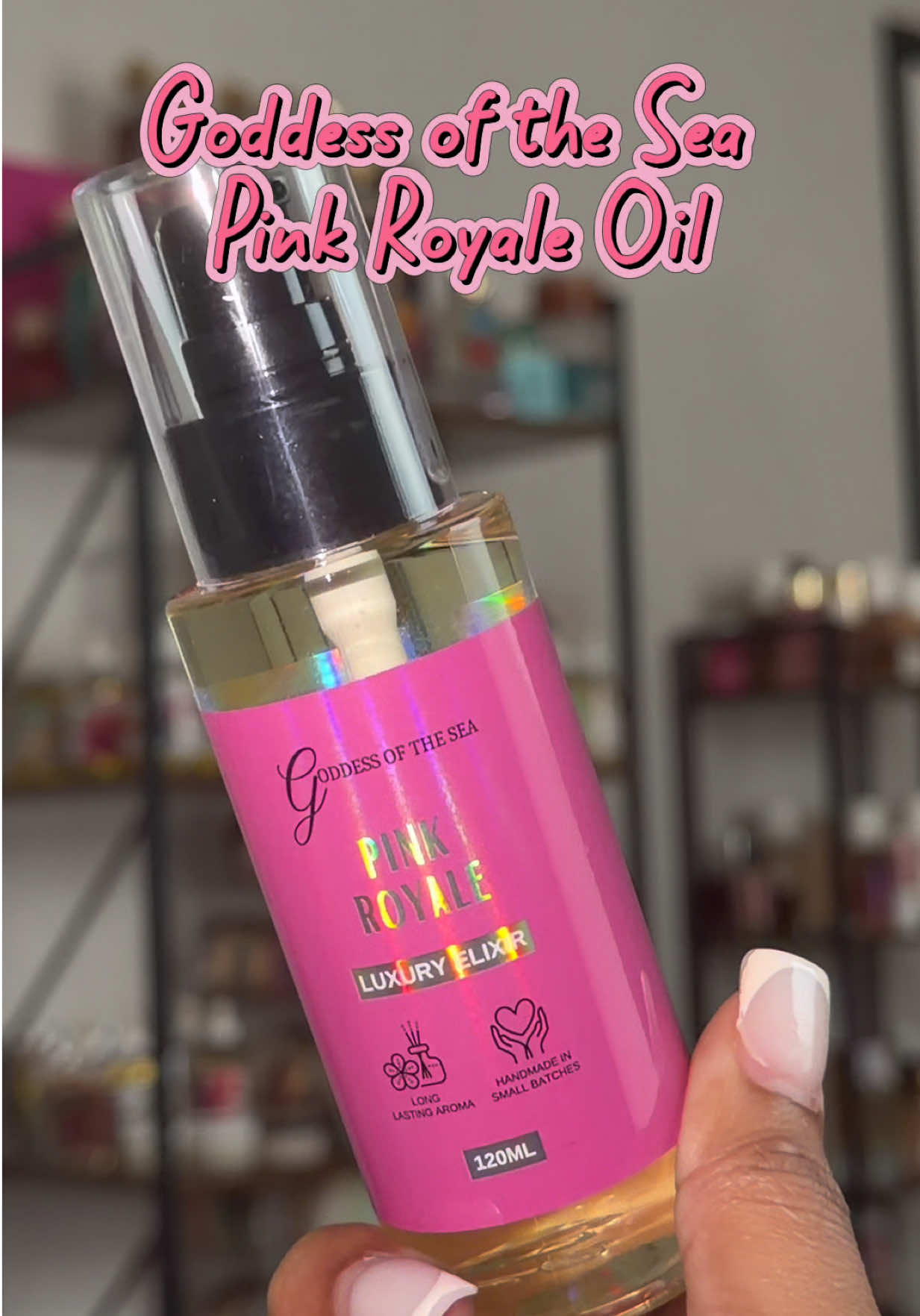 TikTok post by @talesofdearra for Goddess of the Sea Beauty Bar. Caption reads: @GOTS #bodyoil #fragrancetok #bodyoilsforskin.