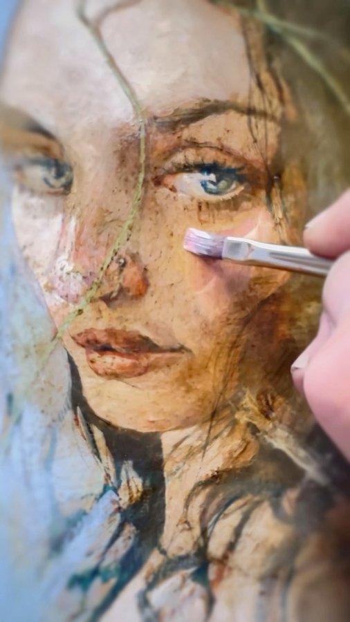 Instagram post by @kentwms for Trekell Art Supplies. Caption reads: [...] Crimson Taklons #trekellartsupplies #wip....