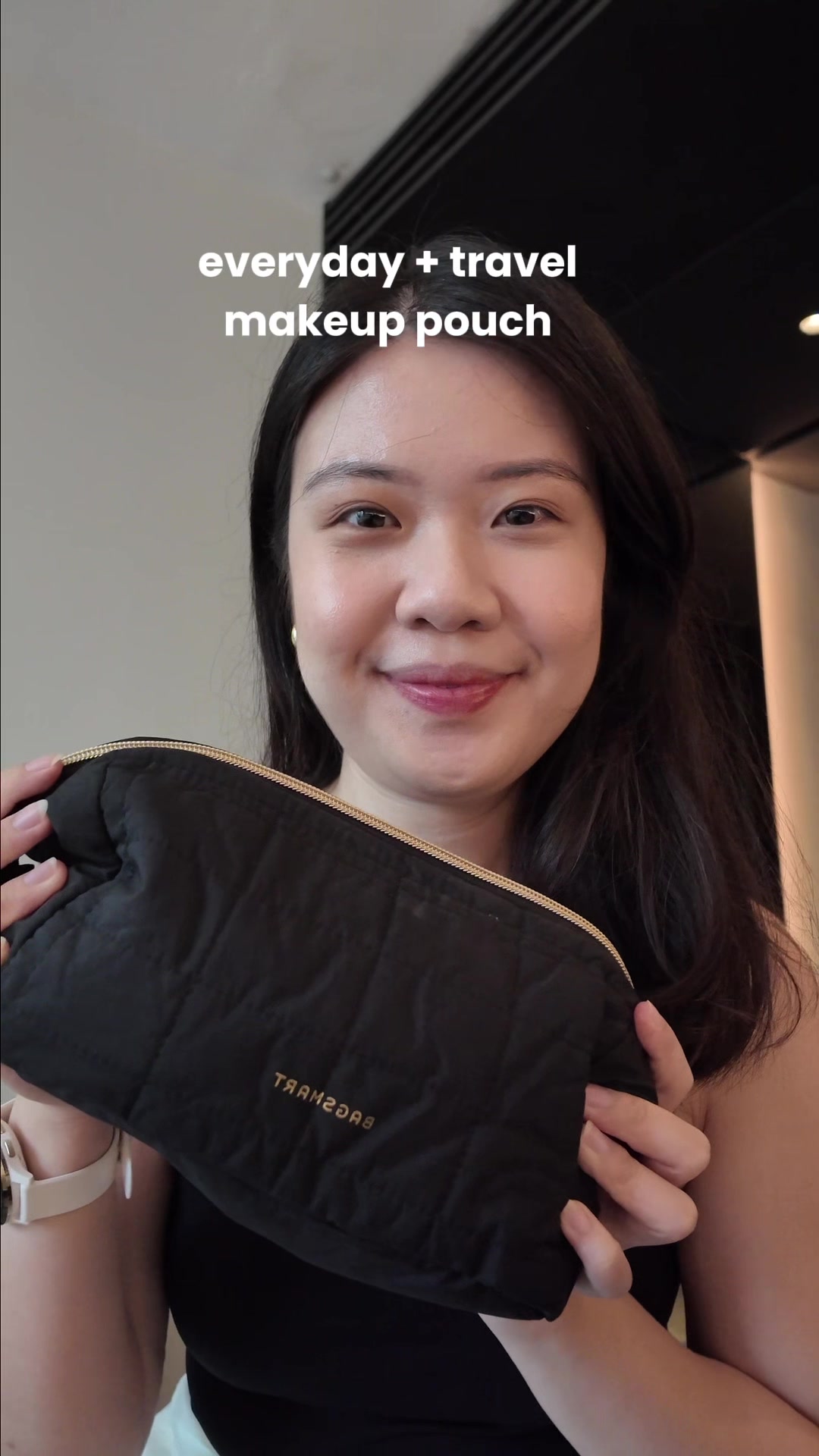 TikTok post by @vallerinalie for Bagsmart. Caption reads: pouch dari @BAGSMART Indonesia yang aku pake tiap....