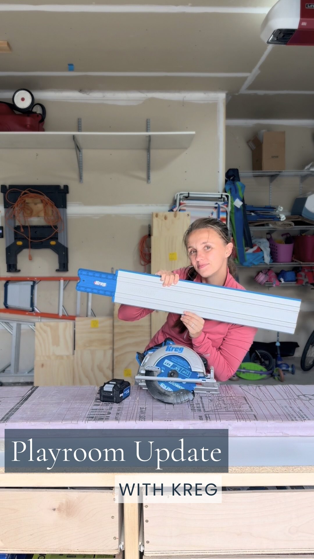 Instagram post by @livinglarsonhome for Kreg Tool. Caption reads: Comment “Kreg” and I’ll DM you the full list of....