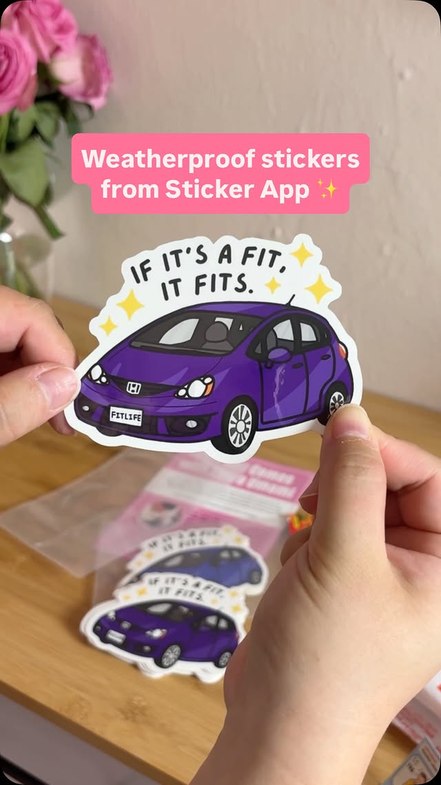 Instagram post by @kawaiiflavor for StickerApp. Caption reads: [...] these weatherproof stickers from @stickerapp....