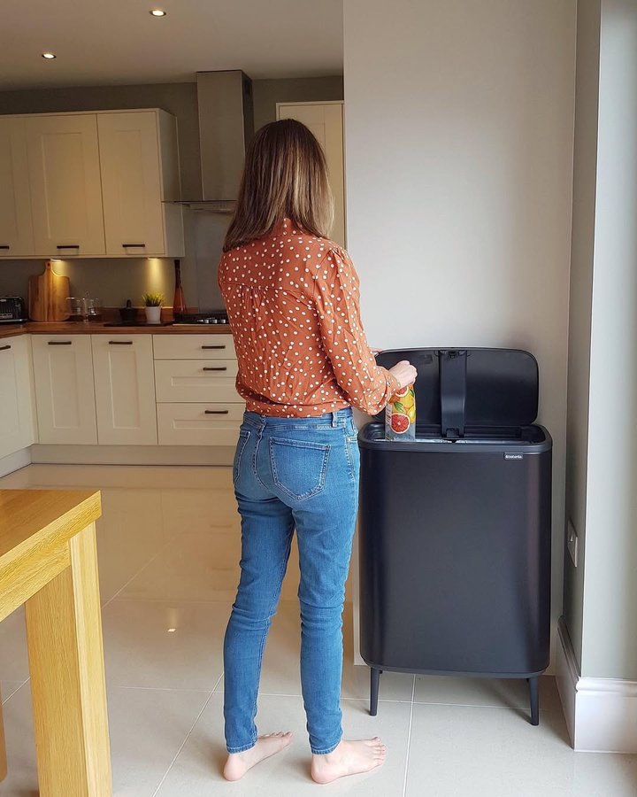 Instagram post by @inspired_byclaire for Brabantia. Caption reads: [AD] Is this not the most stylish bin you have....