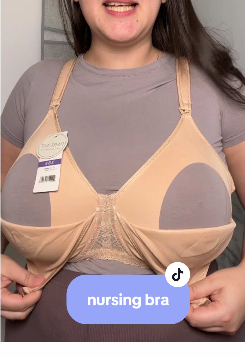 TikTok post by @mymamawifelife for PARFAIT Lingerie. Caption reads: [...] while nursing. Linked below 🤍 @PARFAIT....