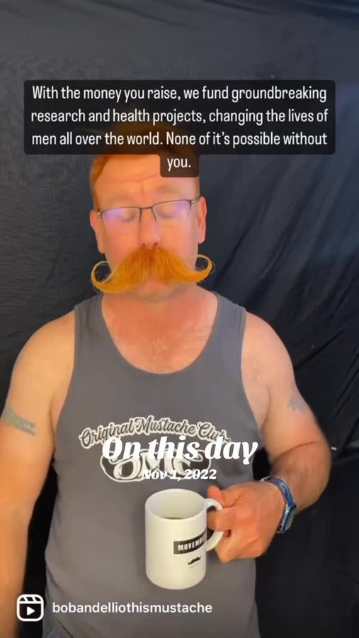 Instagram post by @bobandelliothismustache for Movember. Caption reads: Today is November 1st and a lot of you are shaving....