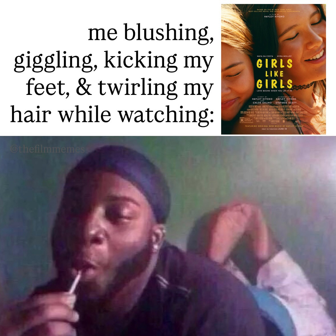 Instagram post by @thefilmmemes for Focus Features. Caption reads: [...] in theaters! @girlslikegirlsfilm....