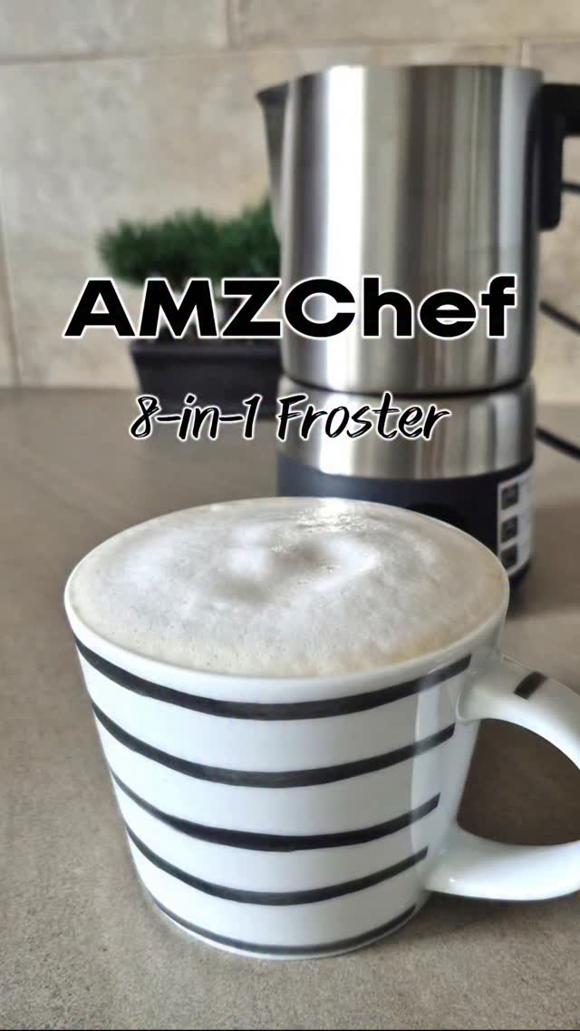 Instagram post by @mensavideo for AMZCHEF. Caption reads: [...] all thanks to this 8-in-1 frother from....
