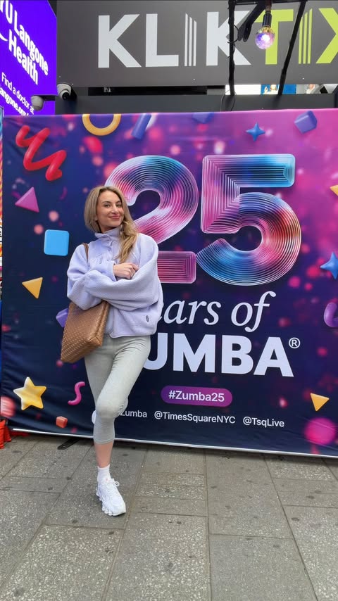 Instagram post by @victoriahiegel for Zumba. Caption reads: matcha + workout @zumba happy 25th bday ✨ #Zumba25....