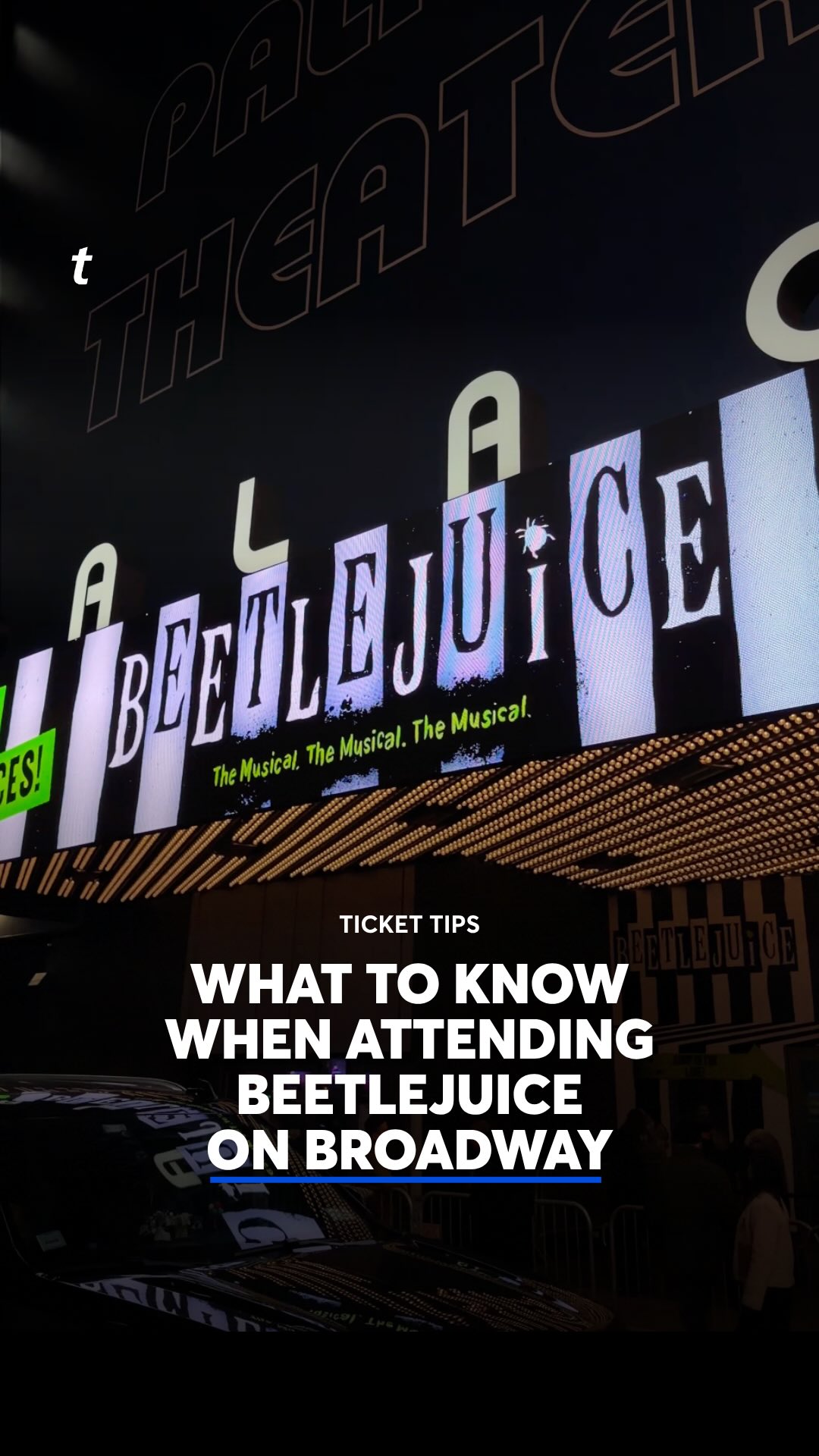 Instagram post by @trishapaytas for Ticketmaster. Caption reads: @beetlejuicebway is back, back, back in New York....