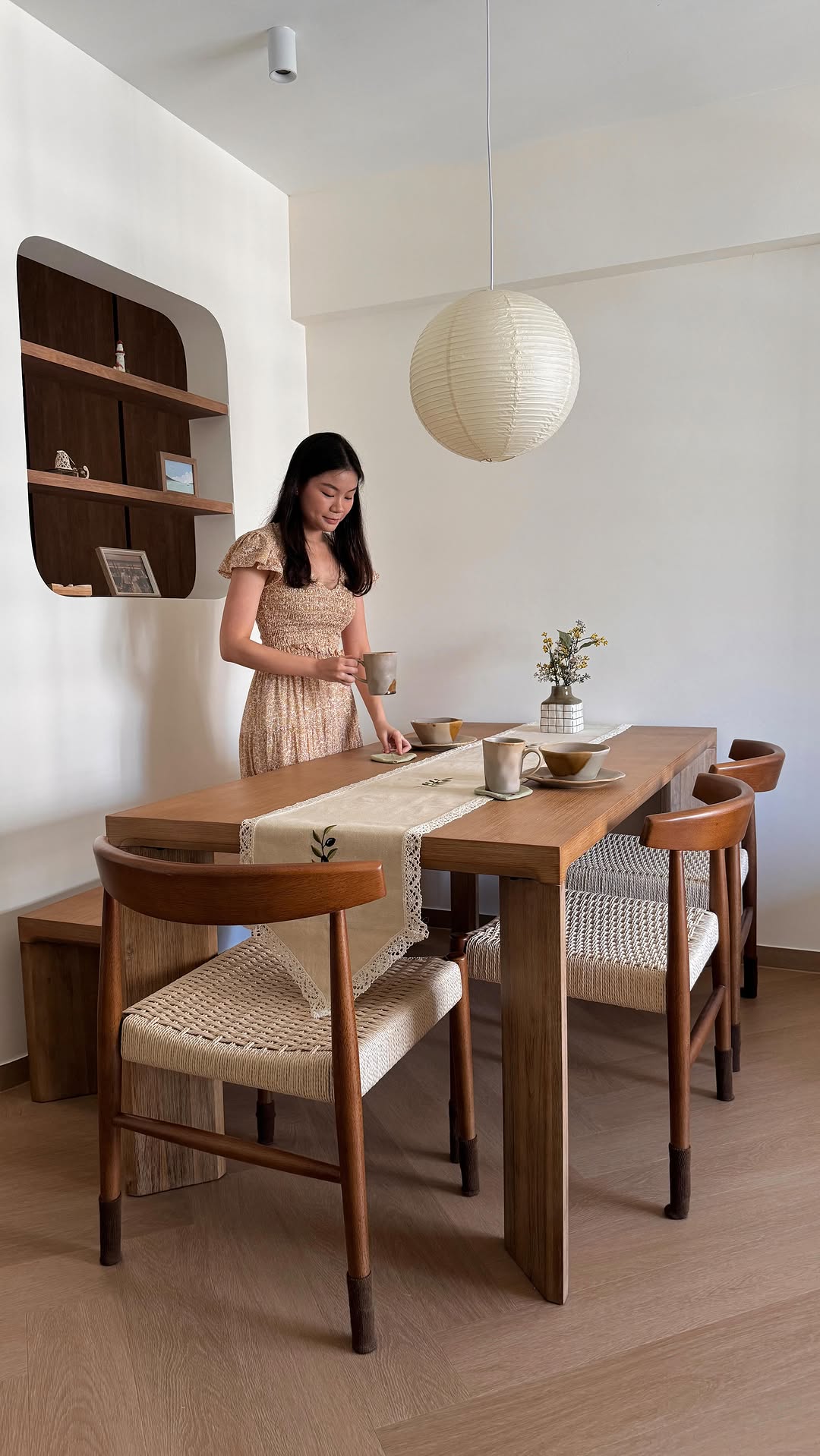 Instagram post by @isabellimdesigns for Castlery. Caption reads: Dining room reveal! 🍃 This is my first time....