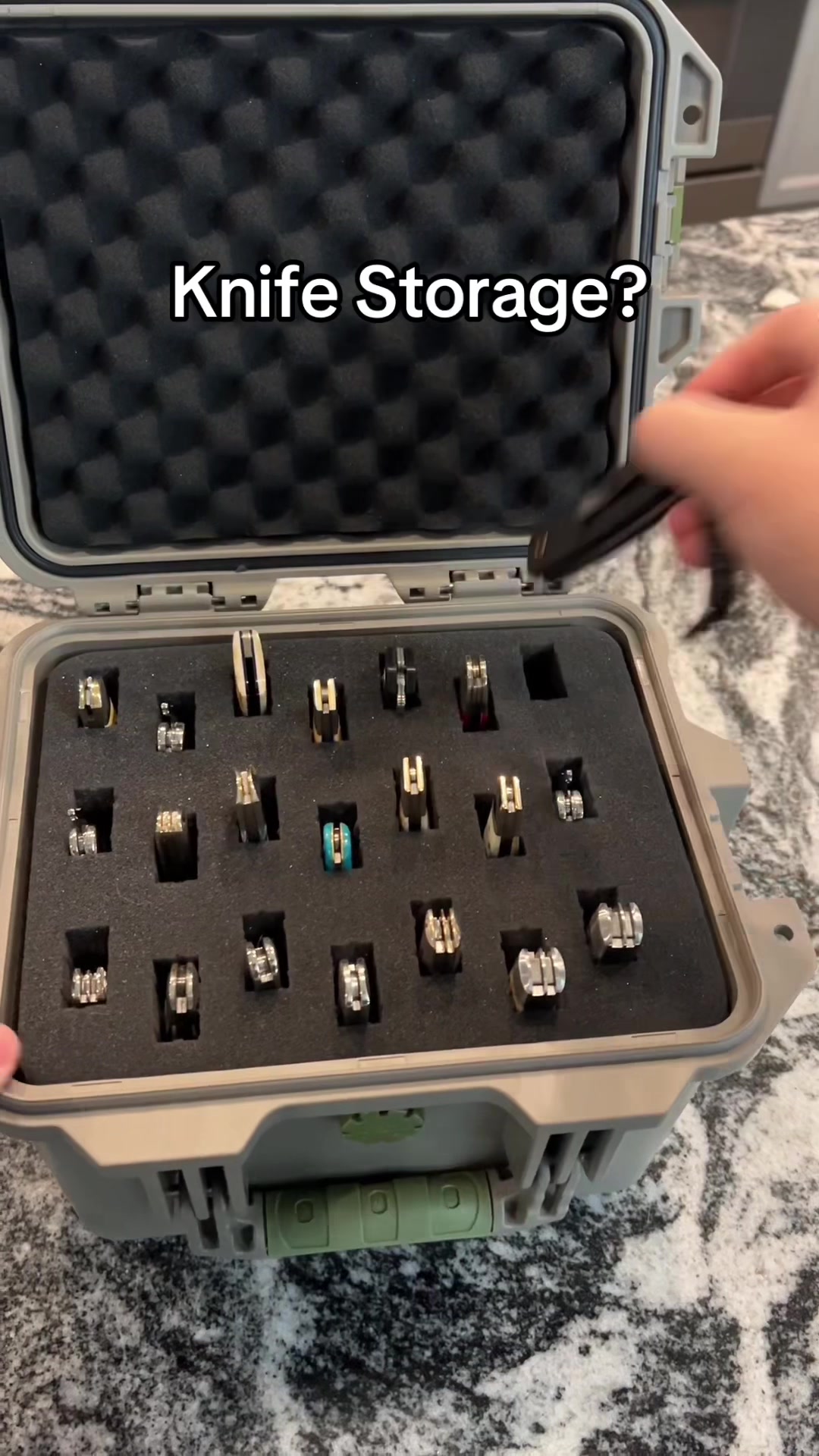 TikTok post by @vintage_knife_guy for BattlBox. Caption reads: [...] #storagecase #knives #collectorcheck....