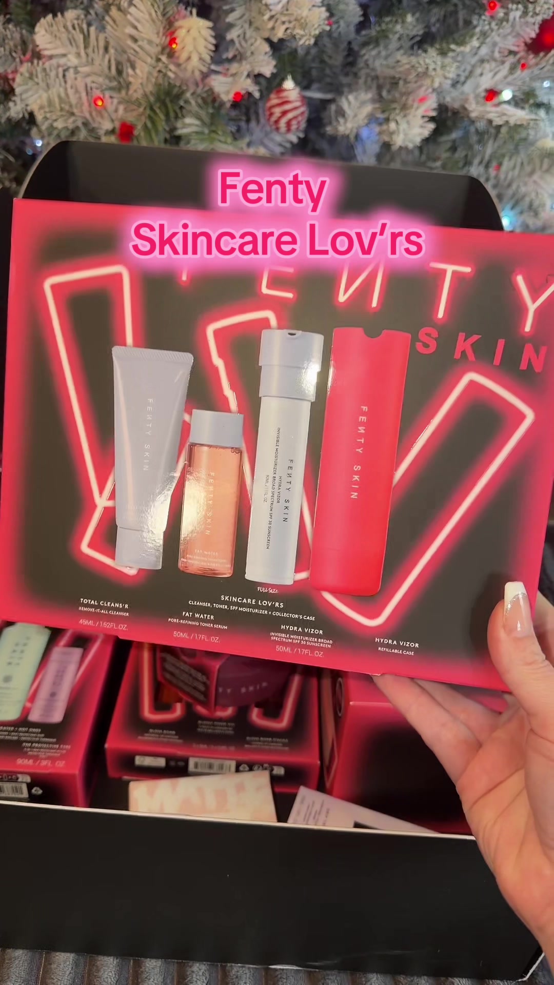 TikTok post by @hannahleigh143 for FENTY SKIN. Caption reads: Fenty Skincare Lov’rs Holiday Set @Fenty Skin....