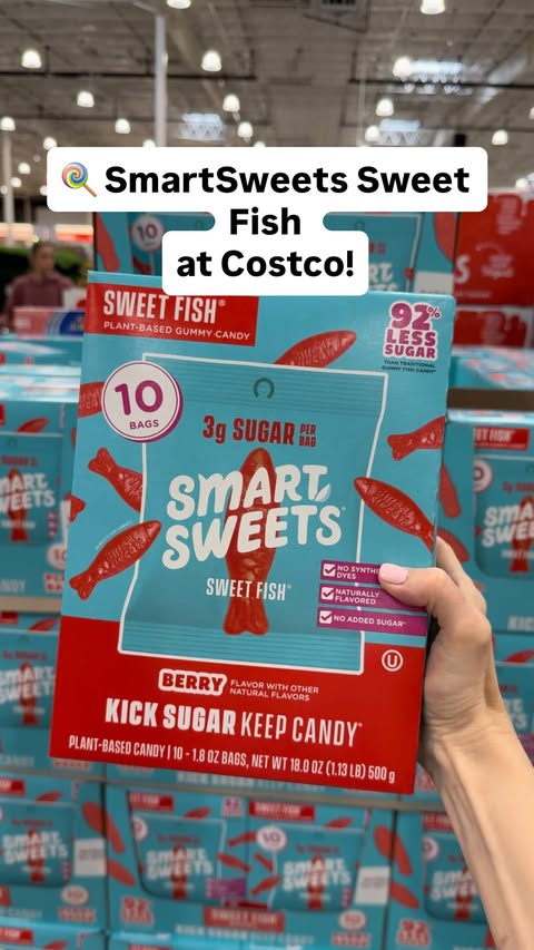 Instagram post by @costcohotfinds for SmartSweets. Caption reads: 🍭 I can’t believe @SmartSweets is at @Costco!....
