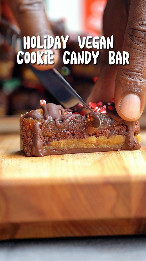 Instagram post by @turnipvegan for Partake Foods. Caption reads: Holiday Cookie Candy Bar using @partakefoods....