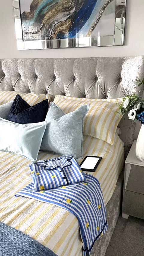 Instagram post by @home_at26_ for Online Home Shop. Caption reads: [...] new summer bedding and jammies from....