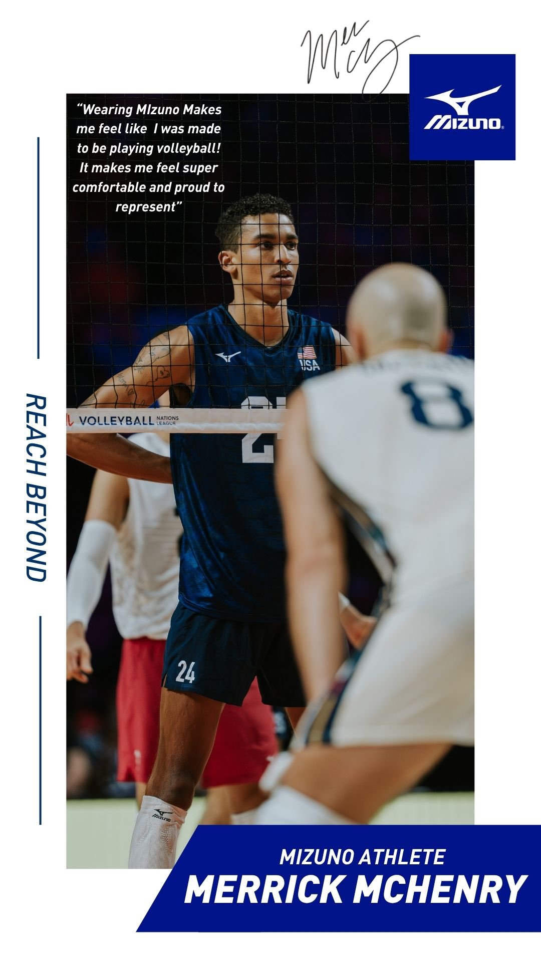 Instagram post by @merrickmchenry for Mizuno USA. Caption reads: Welcome to the MIZUNO Family Merrick McHenry! We....