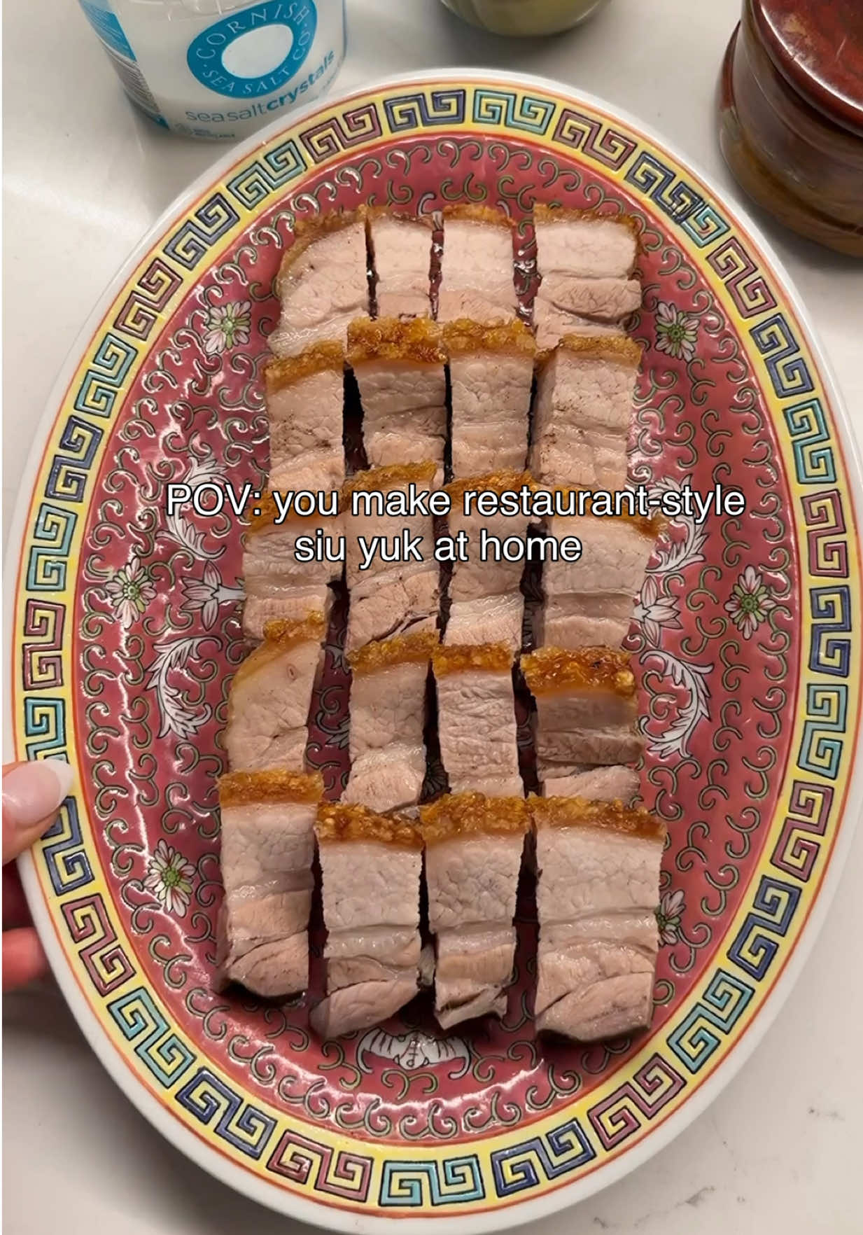 TikTok post by @stylemyplate for Cornish Sea Salt. Caption reads: [...] five-spice pork underneath. I use @Cornish....