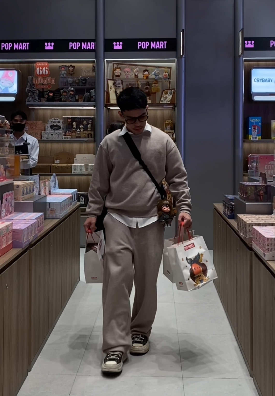 TikTok post by @adryyxperry for Pop Mart. Caption reads: Hello, BGC! 👋🏻 The newest @POP MART Philippines....