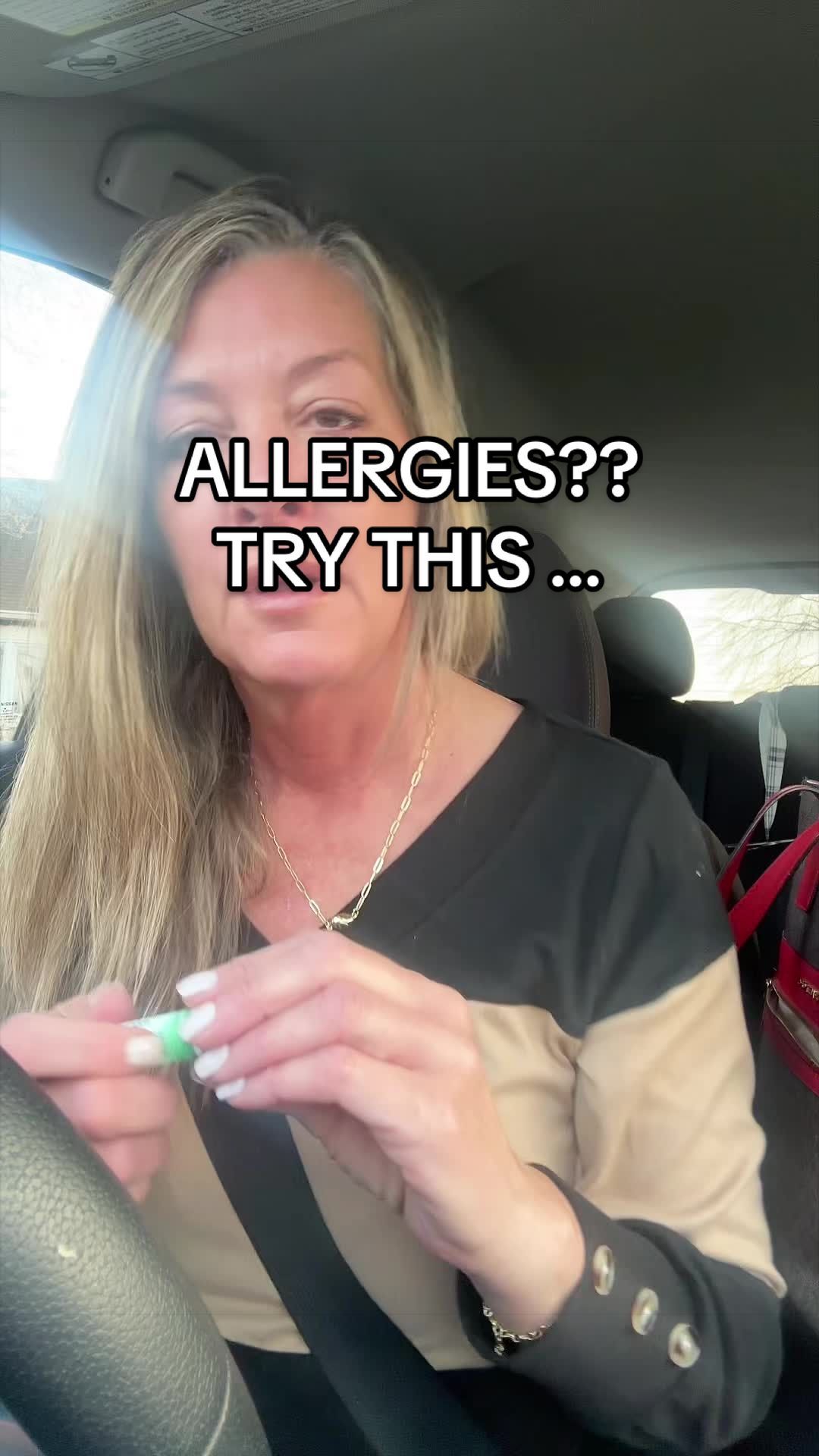 TikTok post by @scarletta01 for BoomBoom Naturals. Caption reads: Weather change = allergies acting UP 🤧 This Boom....