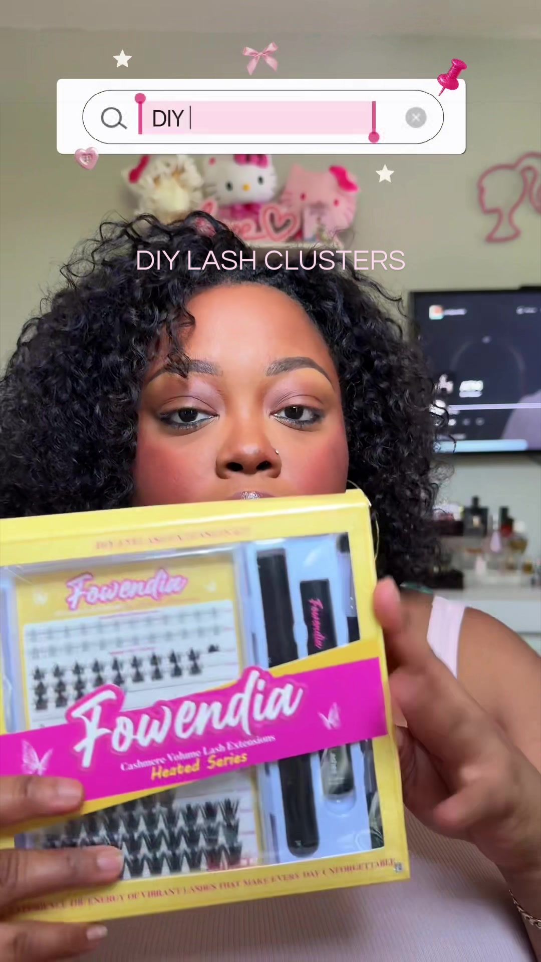 TikTok post by @annmarieszn for Fowendia Lashes. Caption reads: [...] at home! 🤭💗 I’m using the @Fowendia Lashes....